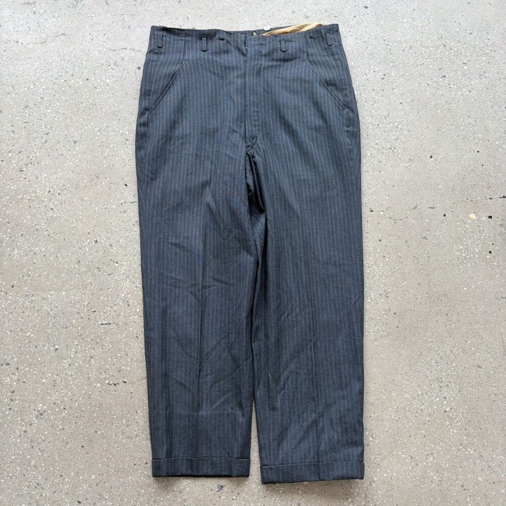 Vintage 40s Blue Striped Wool/Cotton Drop Loop Pants 36x27
